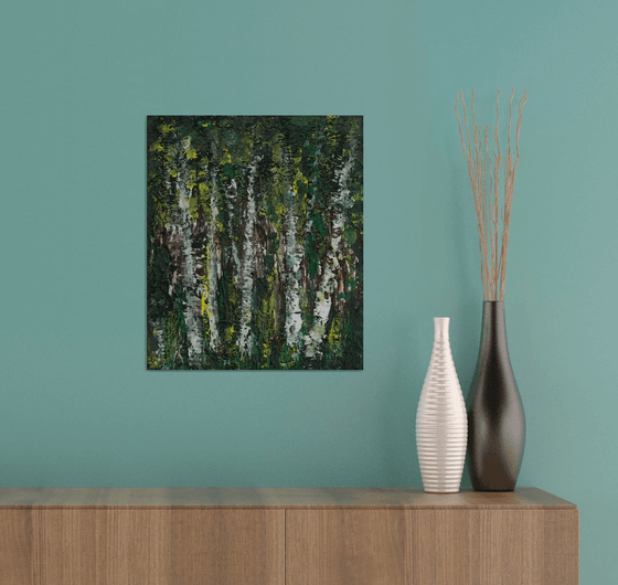 Birch Grove - expressive painting with strong textures