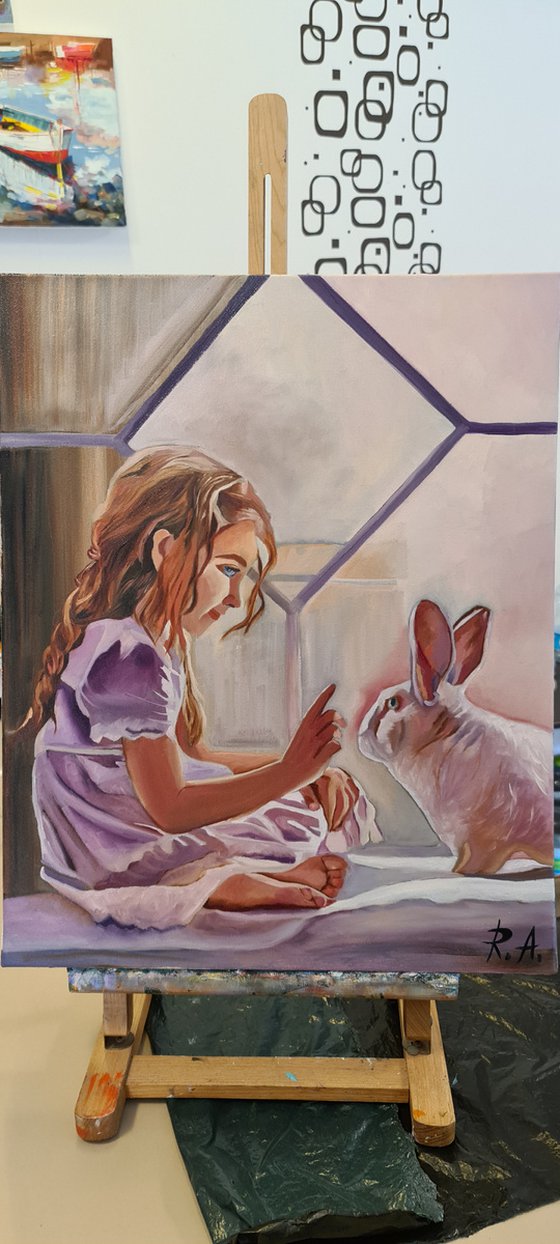 The girl and rabbit 40*50 cm