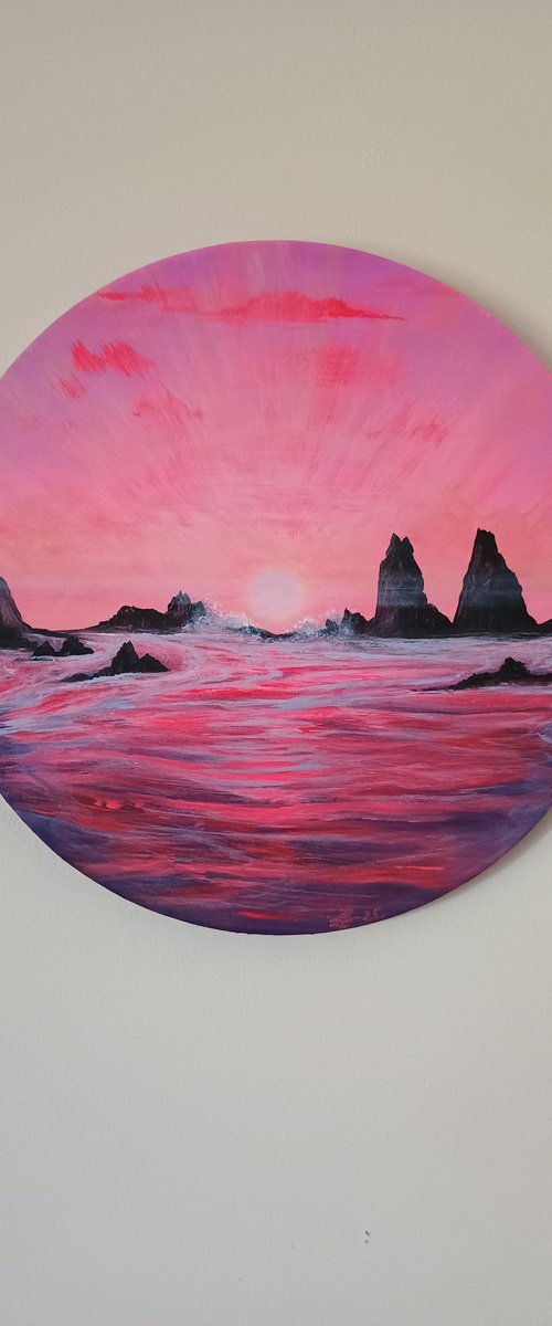Sunset sea cove. by Zoe Adams