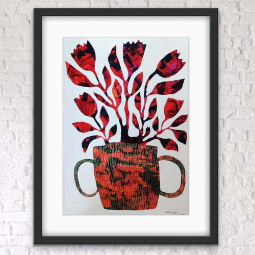 Red Flowers in Vase by Ketki Fadnis