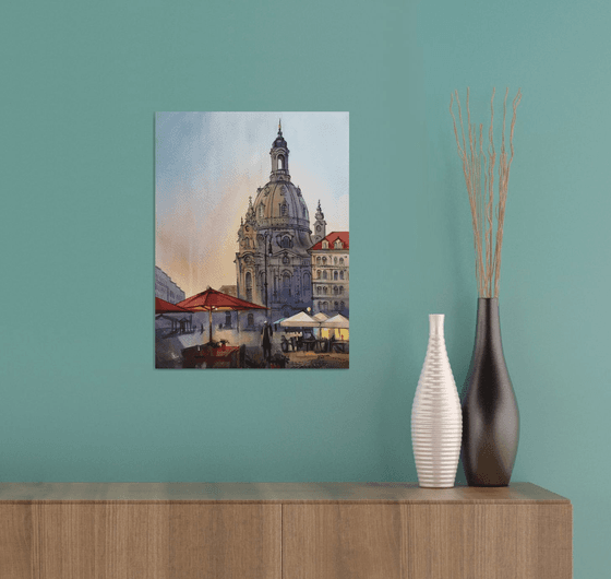 Evening Dresden. Watercolor cityscape.