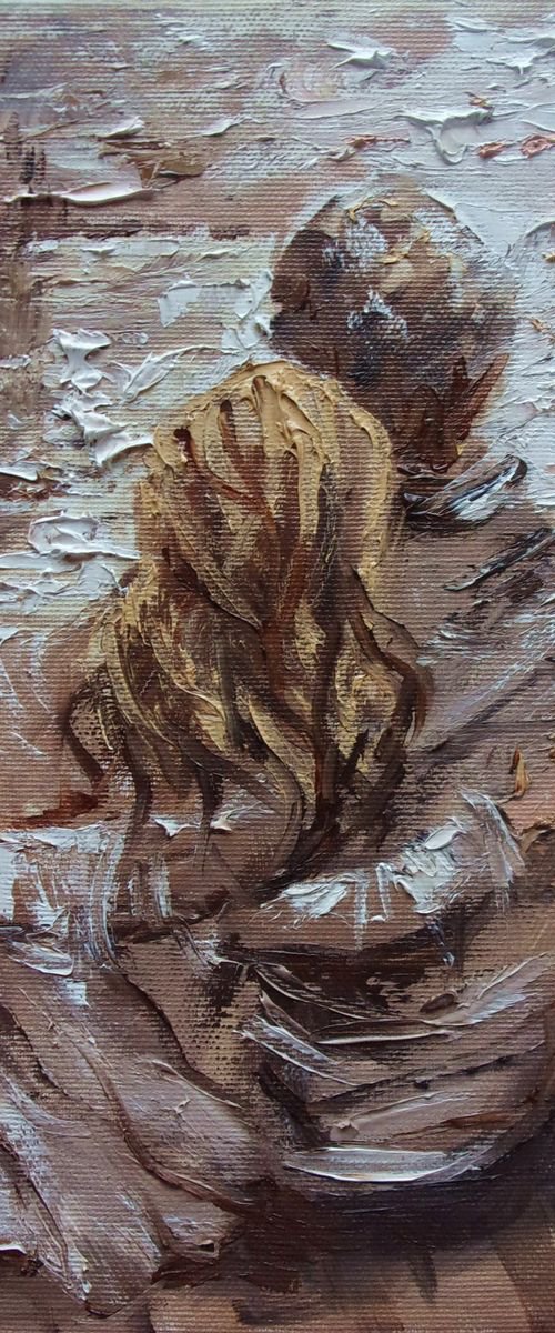 " WE " original painting LAKE palette knife COUPLE CITY GIFT by Monika Luniak