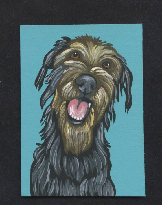 ACEO ATC Original Miniature Painting Irish Wolfhound Pet Dog Art-Carla Smale