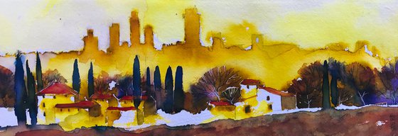 Tuscan landscape with towers