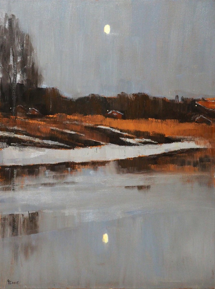 Impressionistic Landscape Oil Painting By Yuanyuan Liu, 24 X 31", Winter Landscape, Original Artwork