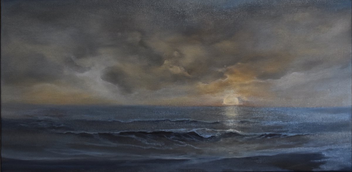 Impressionistic Landscape Oil Painting By Tamara Bettencourt, 20 X 10", Love You To The Moon, Original Artwork