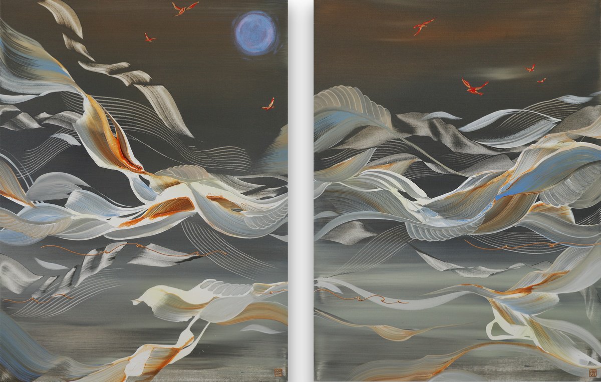 Candrakala Diptych By Novi Lim, 62 X 40, Artwork For Sale On Artfinder