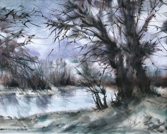 Cold spring.  one of a kind, original watercolour