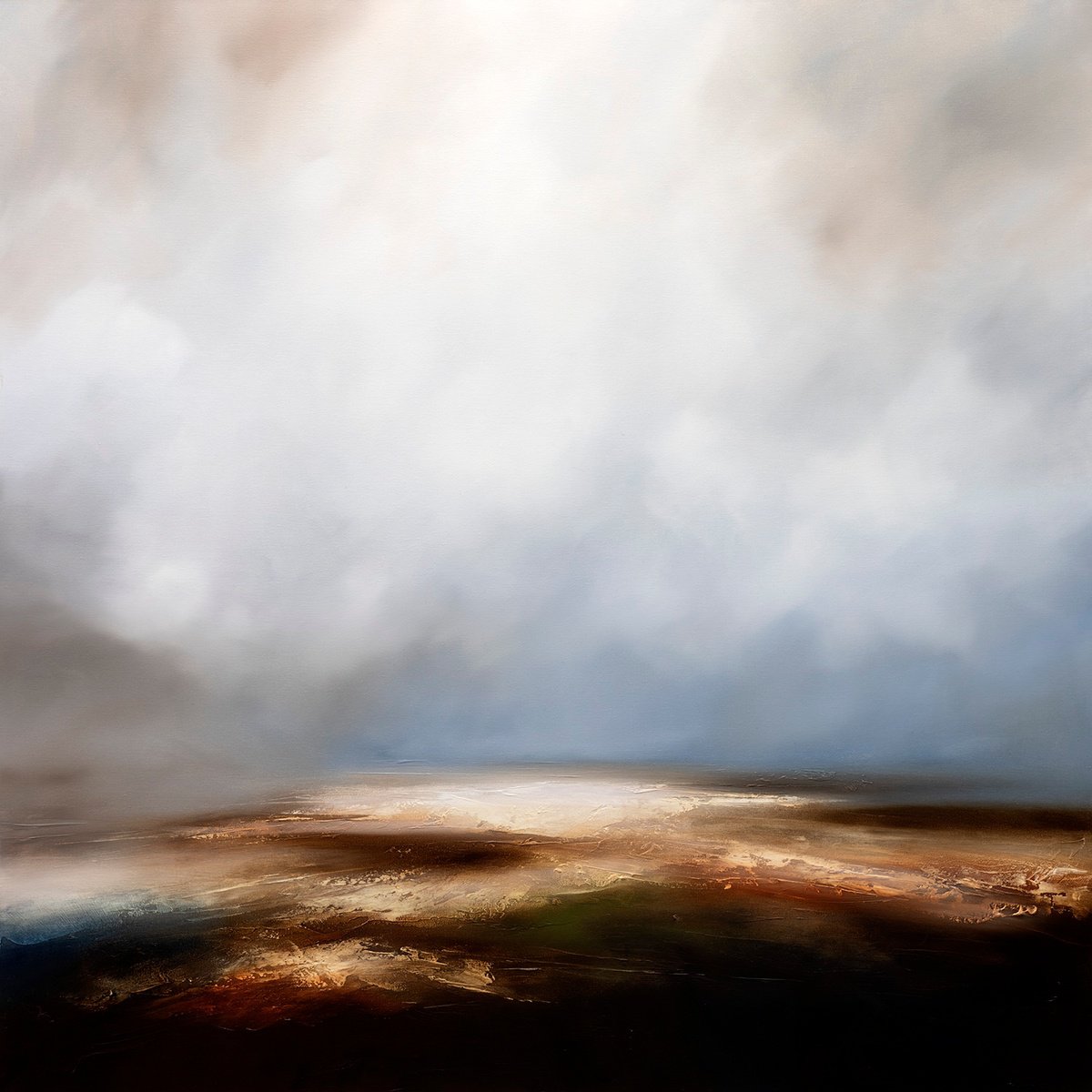 Abstract Landscape Oil Painting By Paul Bennett, 39 X 39", The Broken Shore, Original Artwork