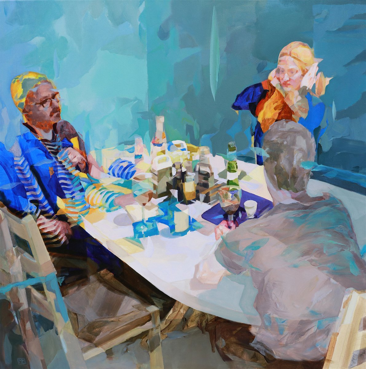 Expressive Portrait Oil Painting By Melinda Matyas, 35 X 35", Silent Distance, Original Artwork