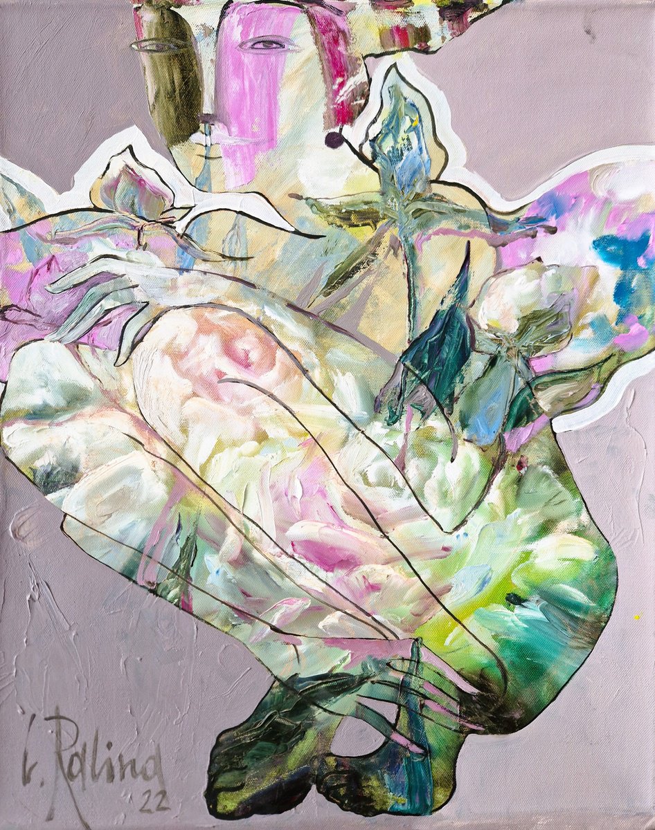 Organic Abstract Oil Painting By Yelena Ralina, 18 X 22", Echoes Of The Unseen, Original Artwork