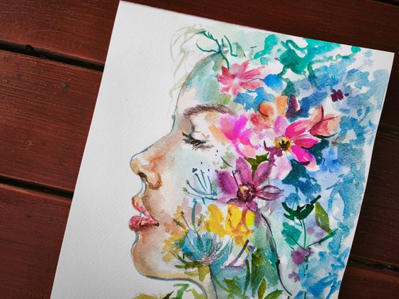 Woman watercolor art