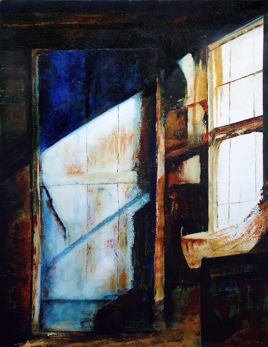 Abstract Oil Painting By Richard Manning, 30 X 40", Sun Through The Window, Original Artwork