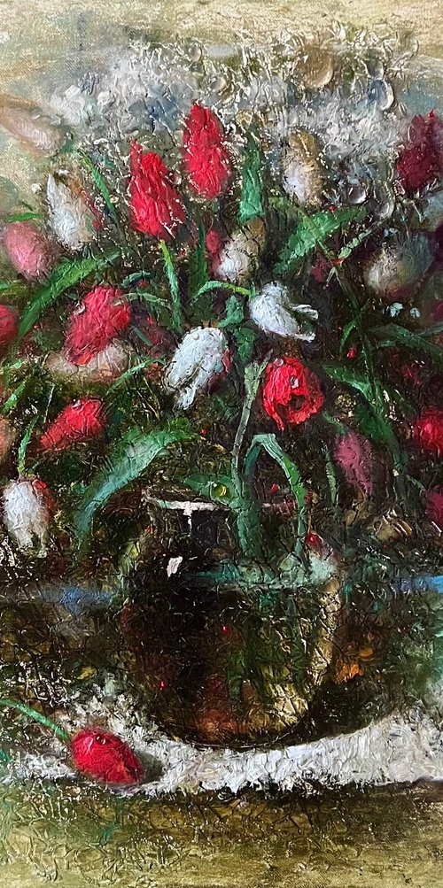 Tulips Behind the Window by Yulia Odukalets