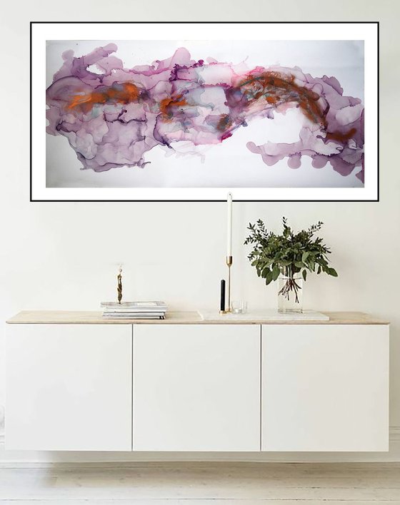FREE SHIPPING Through the clouds 90 cm x 43 cm / Abstract painting