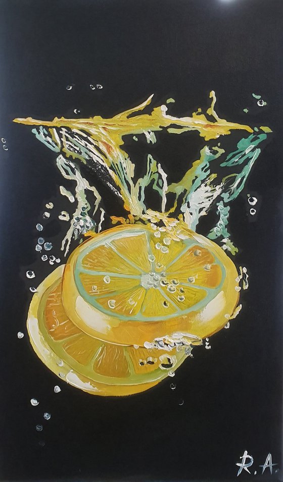 Lemons with water splash 30*50 cm