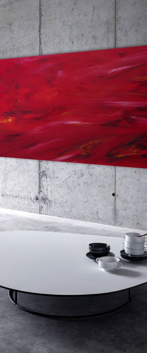 Languido fuoco, 100x40 cm, Original abstract painting, oil on canvas by Davide De Palma