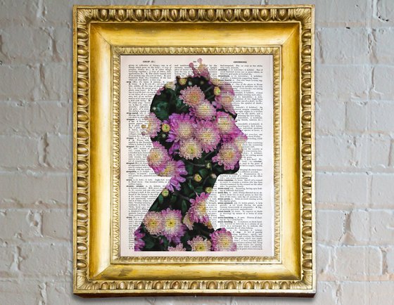 Queen Elizabeth II - Violet Flowers - Collage Art on Large Real English Dictionary Vintage Book Page