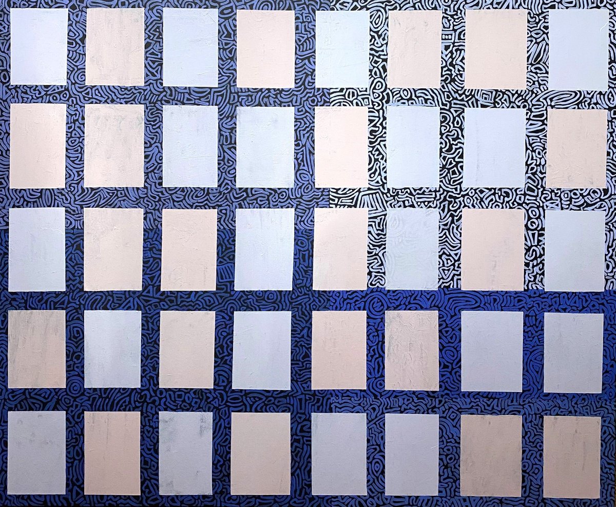 Geometric Abstract Oil Painting By Andrew Newton, 47 X 39, Assembly 2, Original Artwork