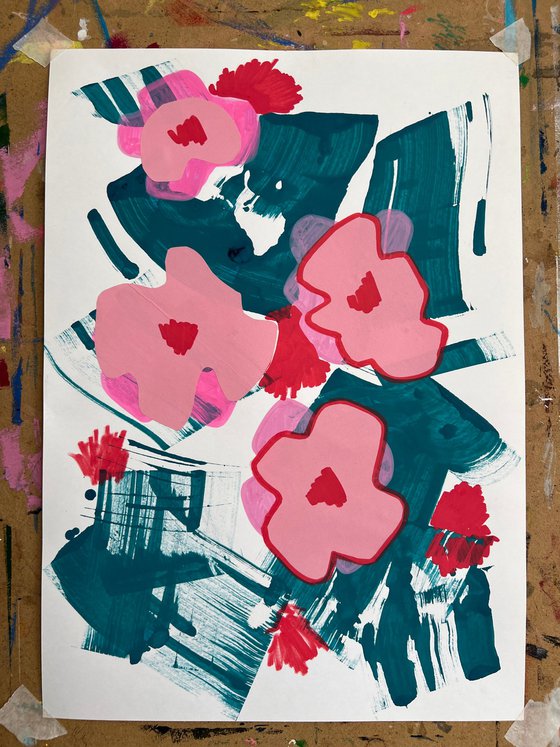 Pink and Teal Flower Collage