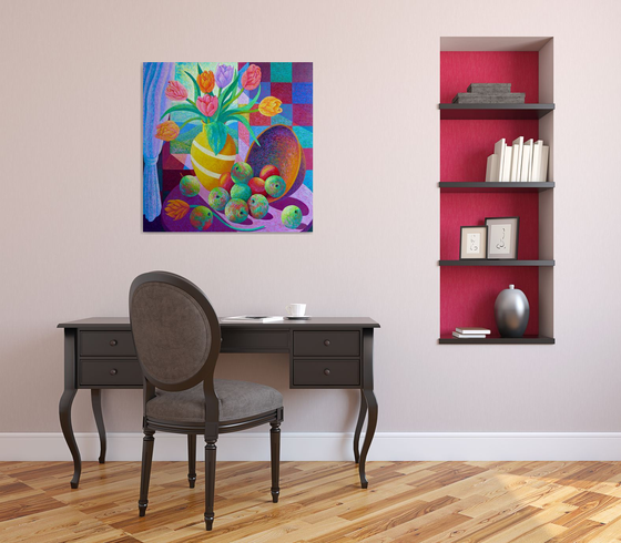 STILL LIFE OF FRUIT & FLOWERS