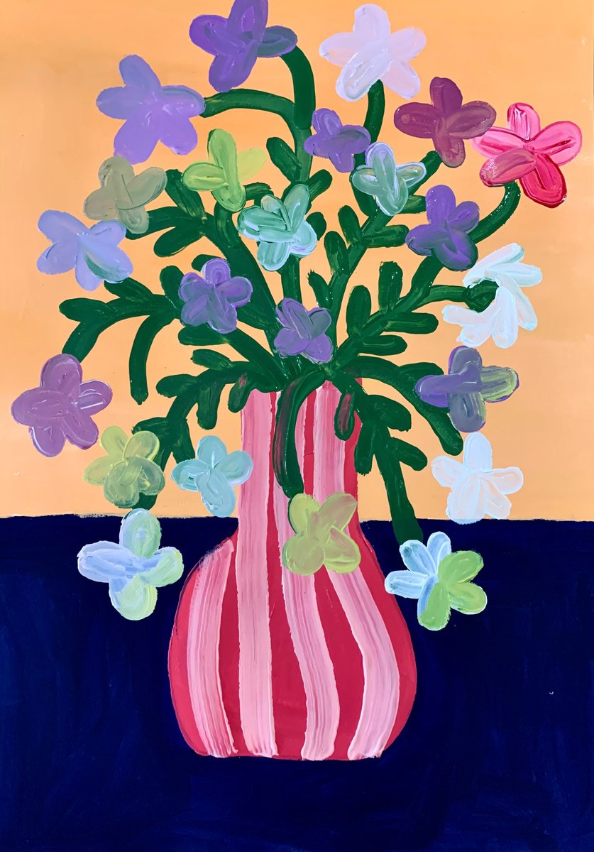 Urban And Pop Botanical Acrylic Painting By Aurora Camaiani, 14 X 20, Spring Flowers, Original Artwork