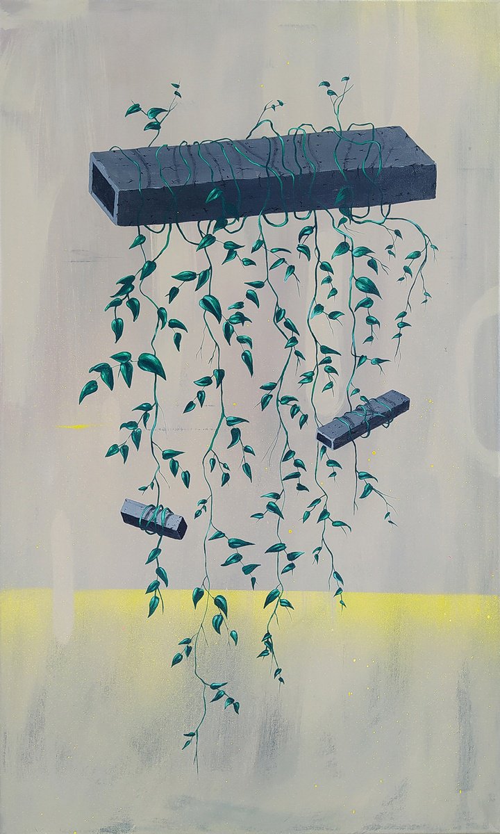 Urban And Pop Botanical Acrylic Painting By Andres Agosin Monk, 28 X 43, Tiempo Concreto, Original Artwork