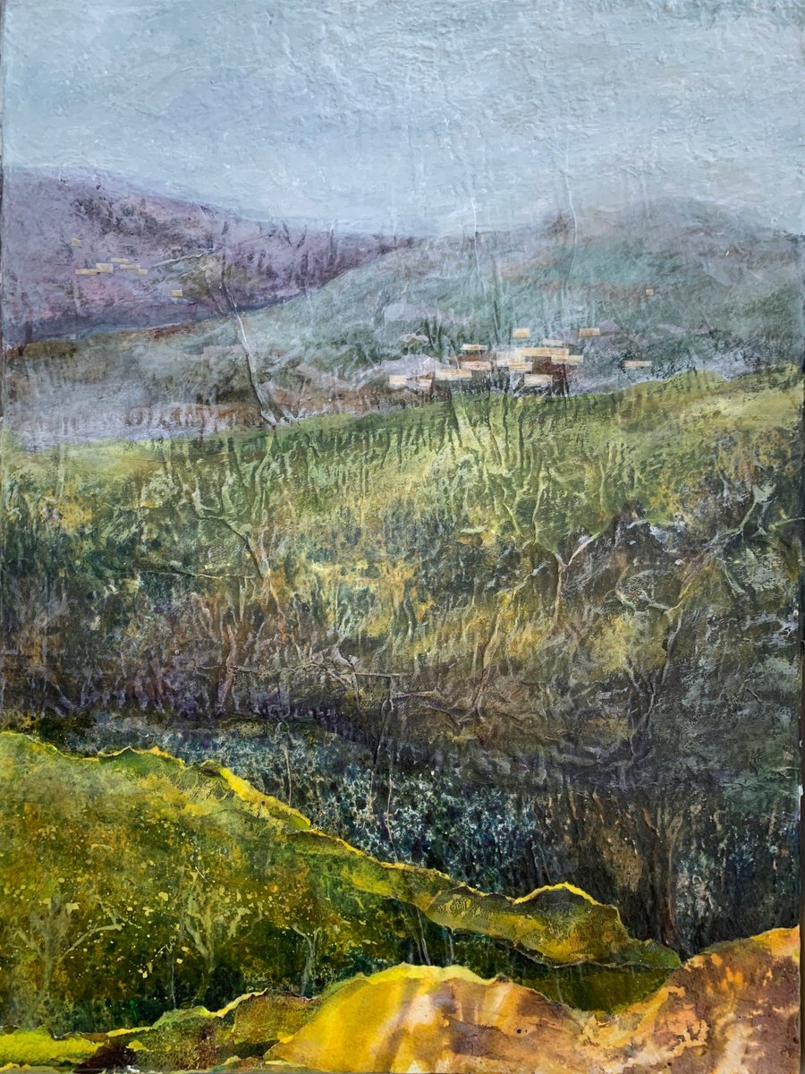 Expressive Landscape Painting By Suzsi Corio, 19 X 25", Village On The Hill, Original Artwork