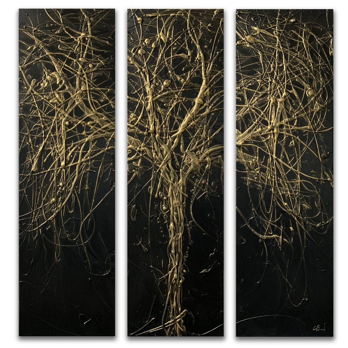 Black & Gold Tree Large Abstract Metallic Sculpture by Carol Wood