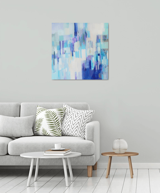 Forget me not - (beautiful subtle abstract painting in blues and silver tones)