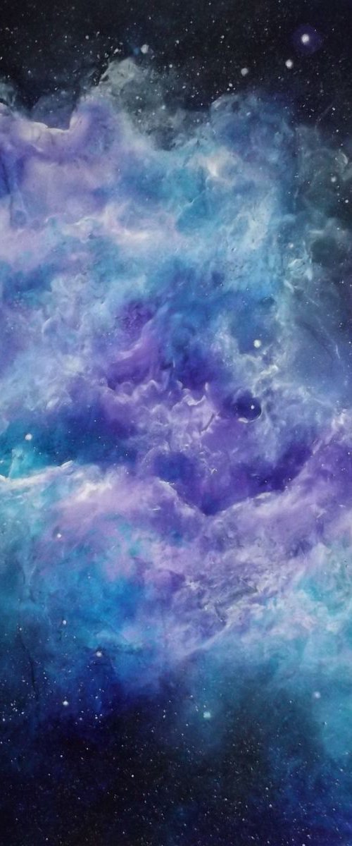 Space Oddity - Finger-painted Acrylic Space Art by Lisa Price