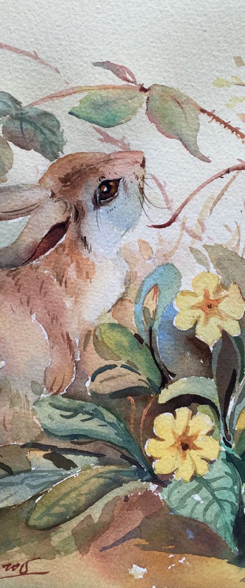 Rabbit and Flowers by Jing Chen