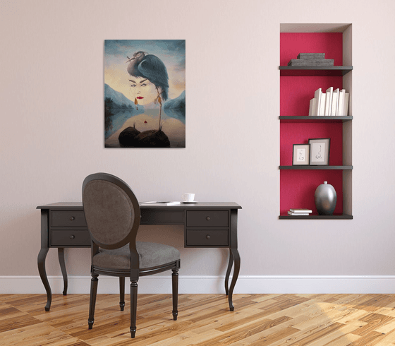 Fisherwoman 60x80cm, oil painting, surrealistic artwork