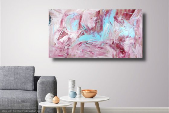 painting of a room/abstract geometric/original painting/oversized paintings/horizontal abstract painting size- 150x80 cm  title c657