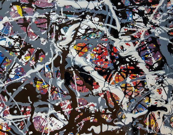 -Carving- Abstract Jackson Pollock style Painting on Unstretched Canvas.