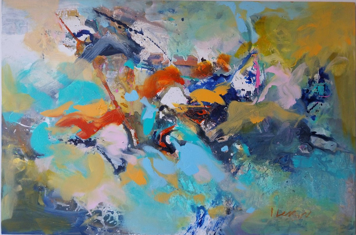 Abstract Acrylic Painting By Ivo Lekov, 35 X 24, Composition Abstract 3, Original Artwork