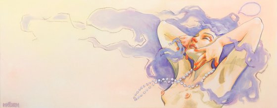 (SOLD) Sensual nude in soft, pastel colors: "Rising Venus"   40 x 100 cm - approx 15 x 40 in