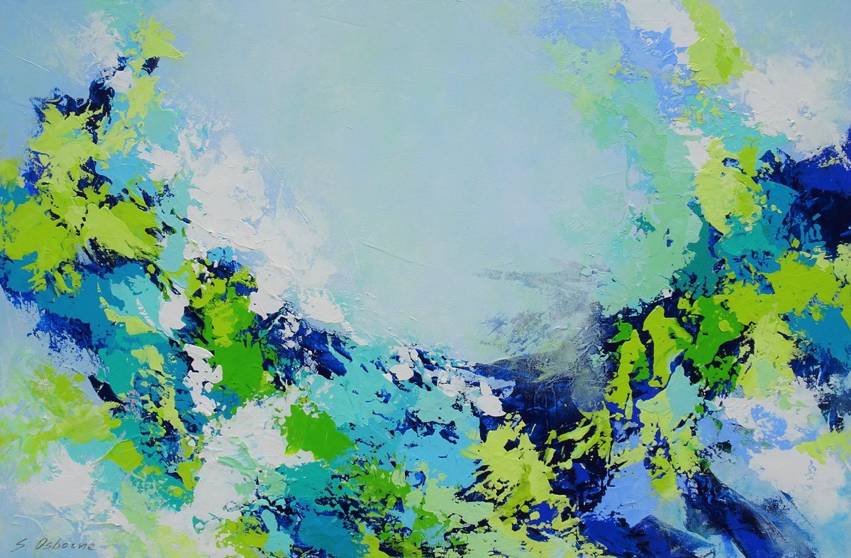 Large Abstract Painting on Canvas 3D with Texture. Bright Colors, Blue Green White Violet... by Sveta Osborne