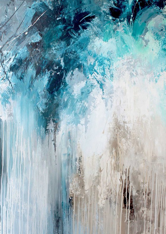 "Water streams" Teal navy blue gray art