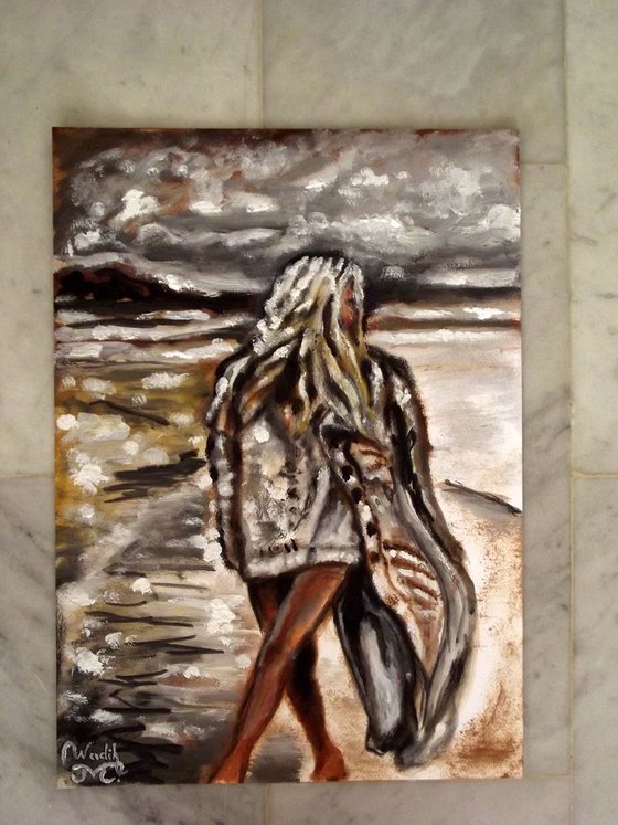 STYLISH WALK - SEASIDE GIRL - Oil painting (30x42cm)