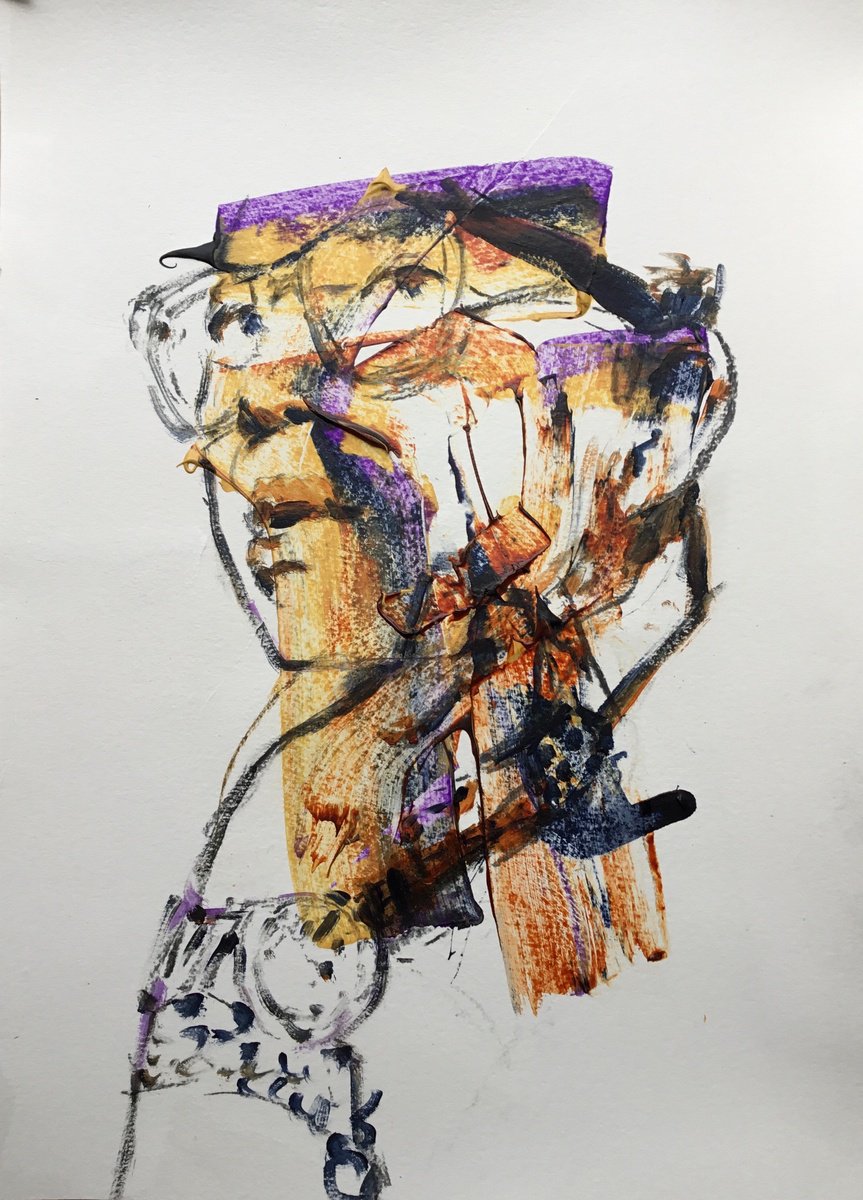 Expressive Portrait Acrylic Painting By Dominique Deve, 11 X 17, The Watch, Original Artwork