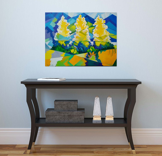 Three trees (60x80cm, cubism, oil painting, ready to hang)