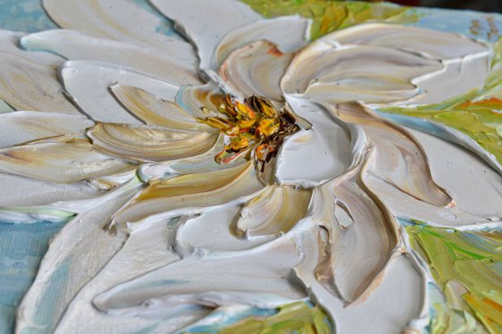 Magnolia - White Flower Palette Knife Painting, Impasto Floral Art, Textured Spring Flowers