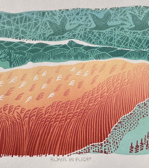 Swans in Flight by Helen Maxfield