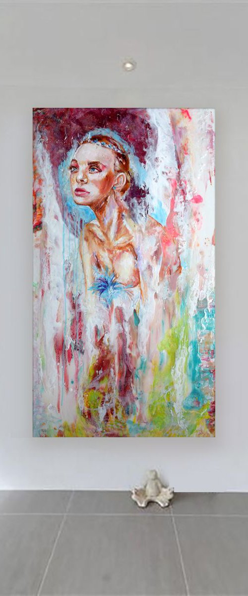 Angel 90 cm x 50 cm  Modern Portrait by Anna Sidi-Yacoub