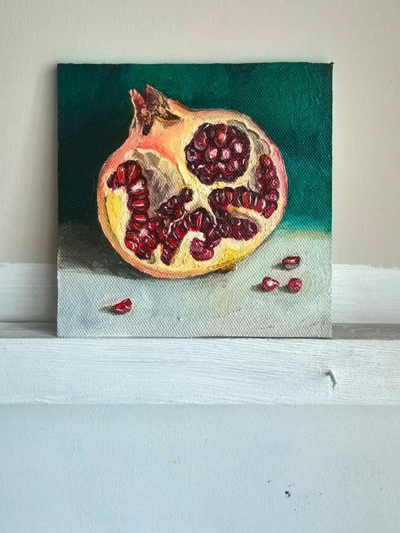 Pomegranate oil painting mini wall art 6x6"