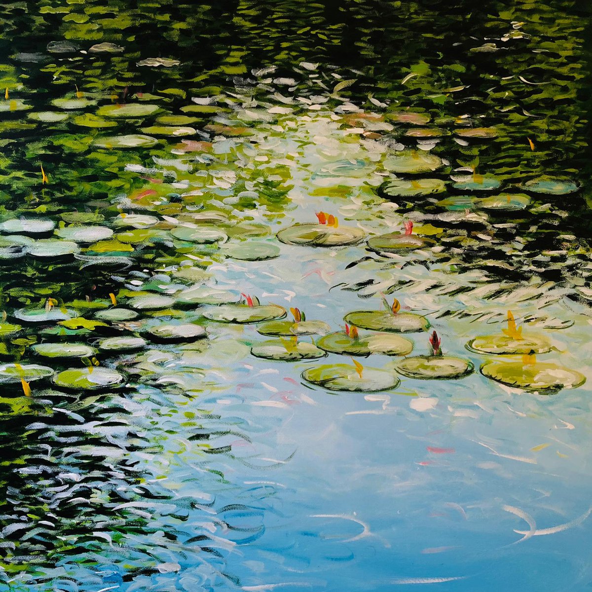  Lilies In Green By Shabs Beigh, 24 X 24, Artwork For Sale On Artfinder