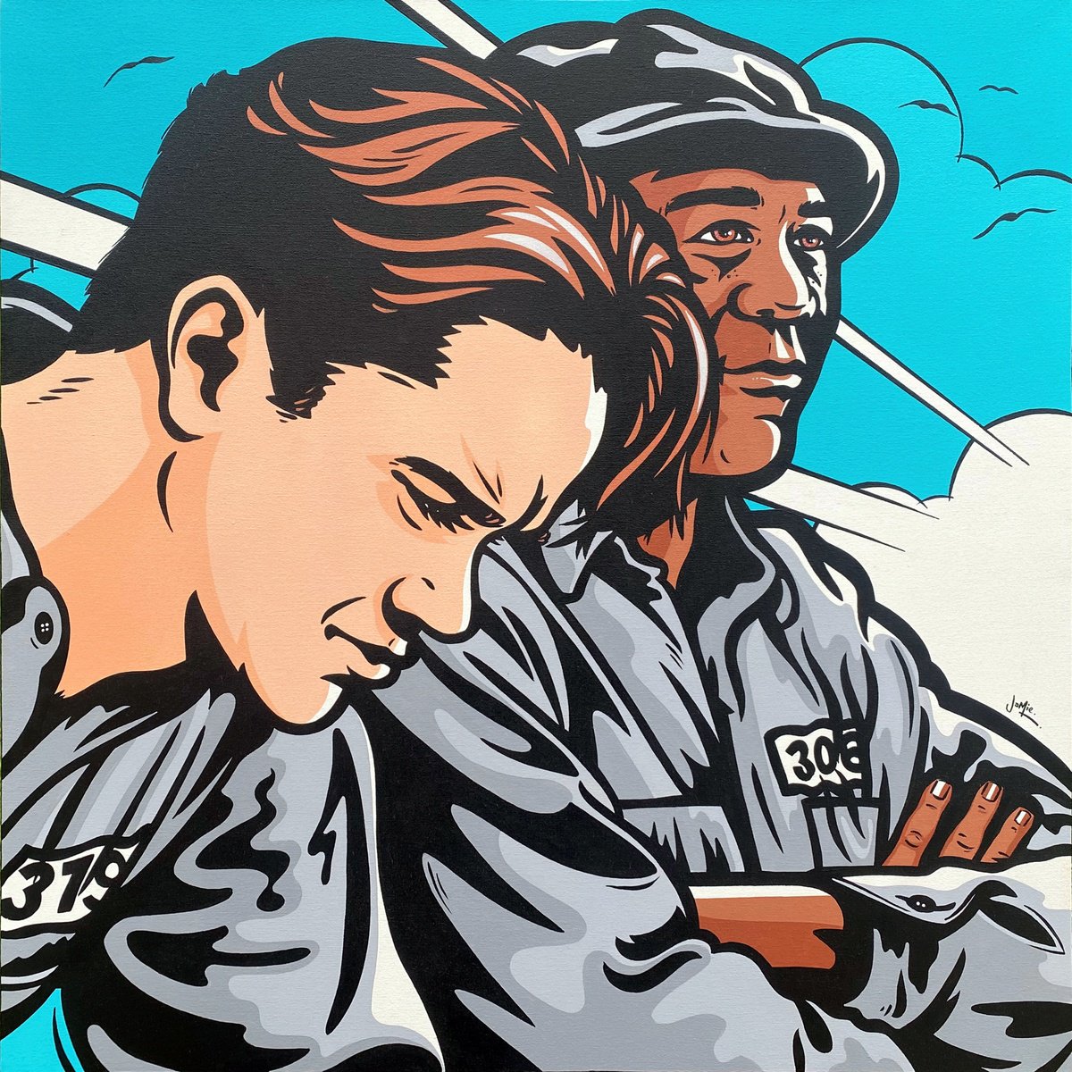 Urban And Pop Portrait Acrylic Painting By Jamie Lee, 28 X 28, Shawshank Redemption, Original Artwork