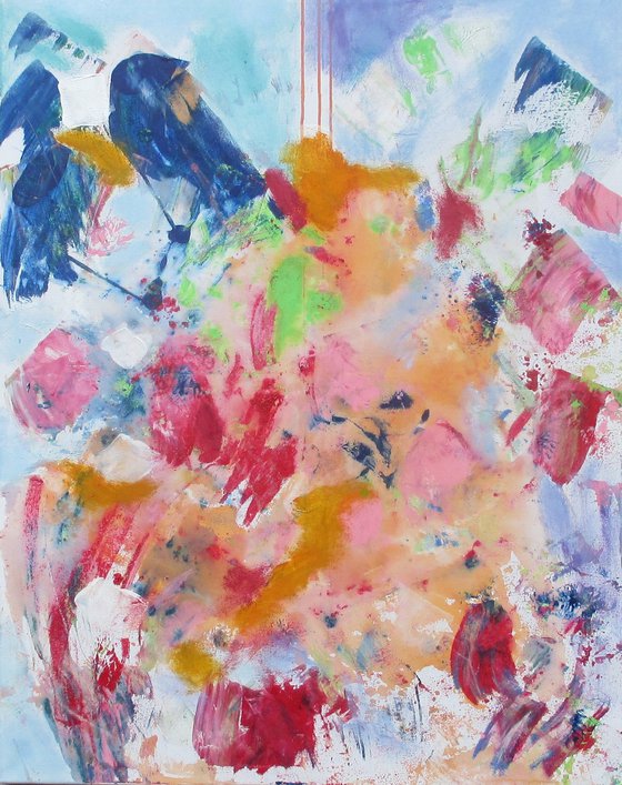 orange and blue abstract painting