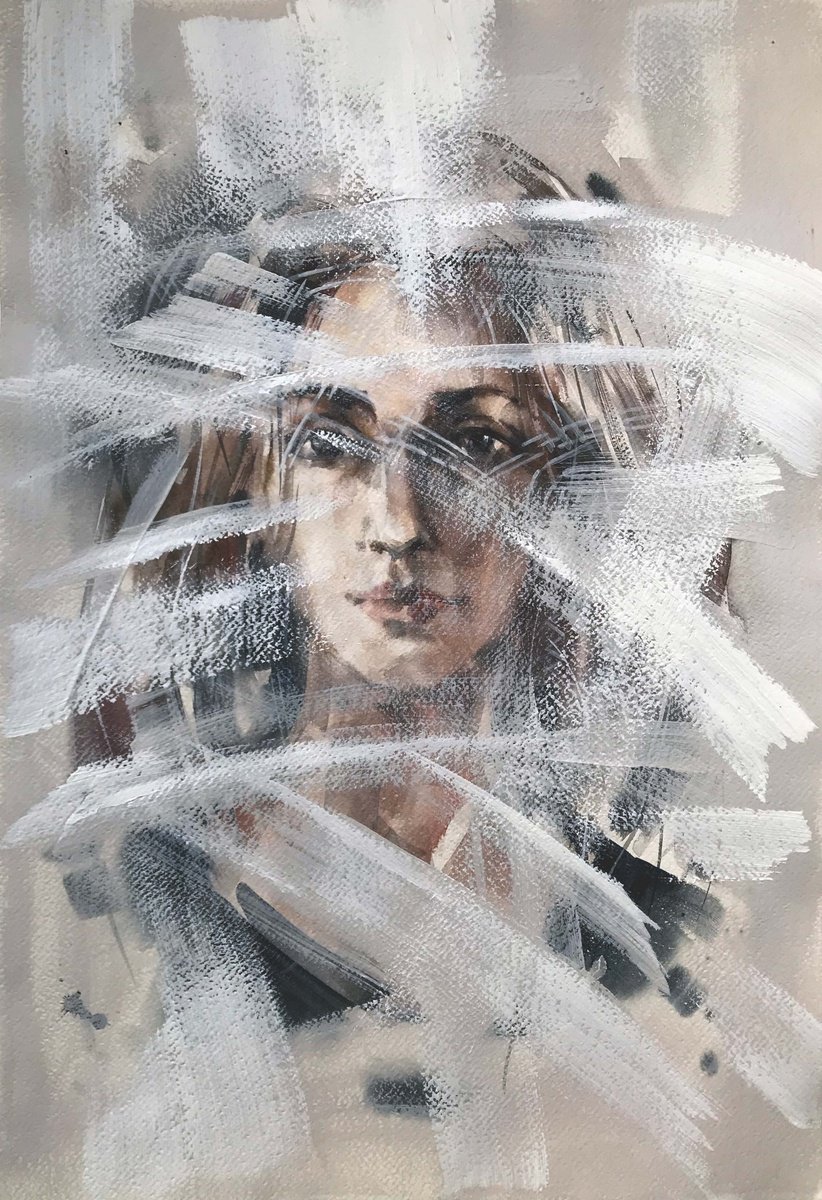 Impressionistic Portrait Watercolour By Galina Poloz, 15 X 22, Portrait., Original Artwork